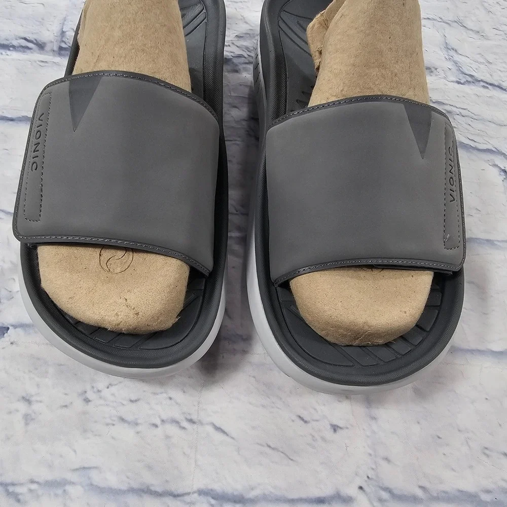 Vionic Rejuvenate Recovery Slide Sandals Mens 8.5 Womens 10 Grey Strap Orthotic